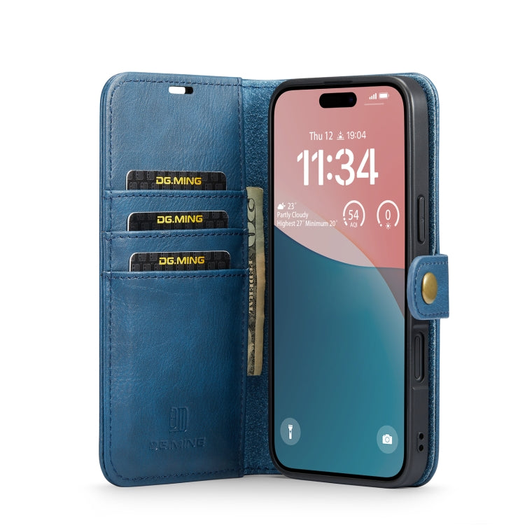 For iPhone 16 DG.MING Crazy Horse Texture Detachable Magnetic Leather Phone Case(Blue) - iPhone 16 Cases by DG.MING | Online Shopping South Africa | PMC Jewellery | Buy Now Pay Later Mobicred