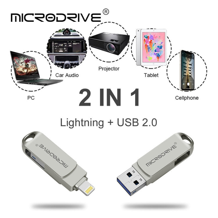 MicroDrive 2 In 1  8 Pin + USB 2.0 Portable Metal USB Flash Disk, Capacity:16GB(Silver) - free shipping - PMC Jewellery - Order now!