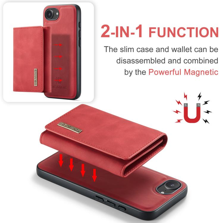 For iPhone 16e DG.MING M1 Series 3-Fold Multi Card Wallet Leather Phone Case(Red) - free shipping - PMc TechLife - Order now!