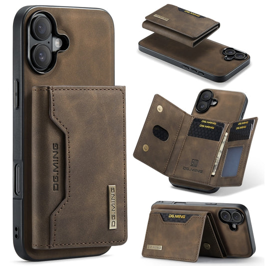 For iPhone 16 DG.MING M2 Series 3-Fold Card Bag Wallet Leather Phone Case(Coffee) - iPhone 16 Cases by DG.MING | Online Shopping South Africa | PMC Jewellery | Buy Now Pay Later Mobicred