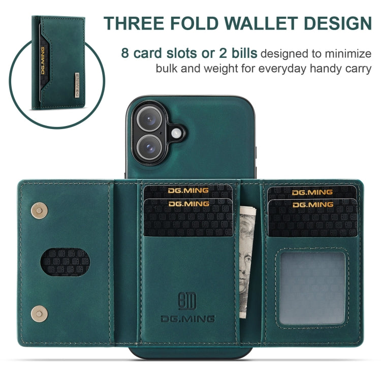 For iPhone 16 DG.MING M2 Series 3-Fold Card Bag Wallet Leather Phone Case(Green) - free shipping - PMC Jewellery - Order now!