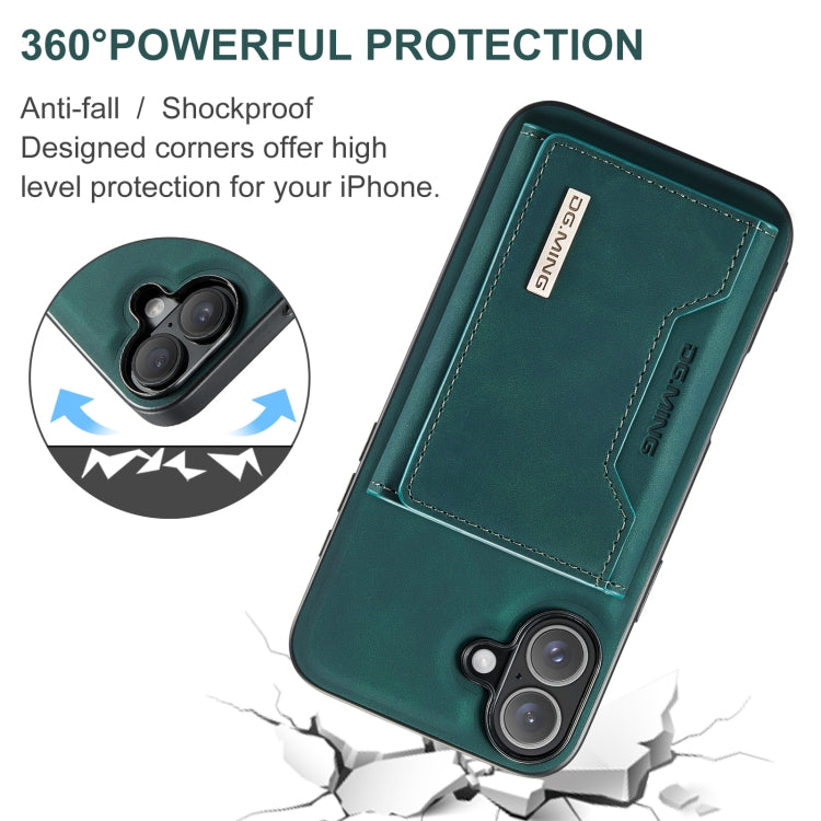 For iPhone 16 DG.MING M2 Series 3-Fold Card Bag Wallet Leather Phone Case(Green) - free shipping - PMC Jewellery - Order now!