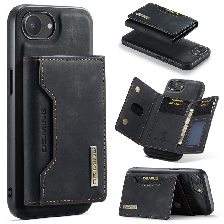 For iPhone 16e DG.MING M2 Series 3-Fold Card Bag Wallet Leather Phone Case(Black) - free shipping - PMc TechLife - Order now!