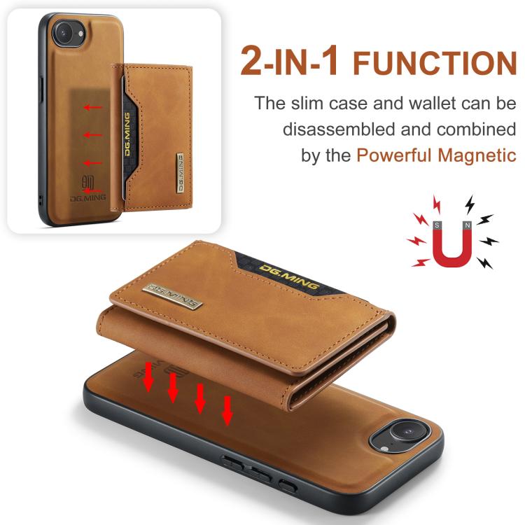 For iPhone 16e DG.MING M2 Series 3-Fold Card Bag Wallet Leather Phone Case(Brown) - free shipping - PMc TechLife - Order now!