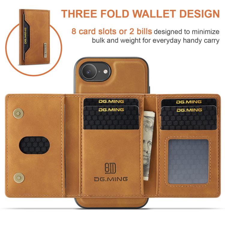 For iPhone 16e DG.MING M2 Series 3-Fold Card Bag Wallet Leather Phone Case(Brown) - free shipping - PMc TechLife - Order now!