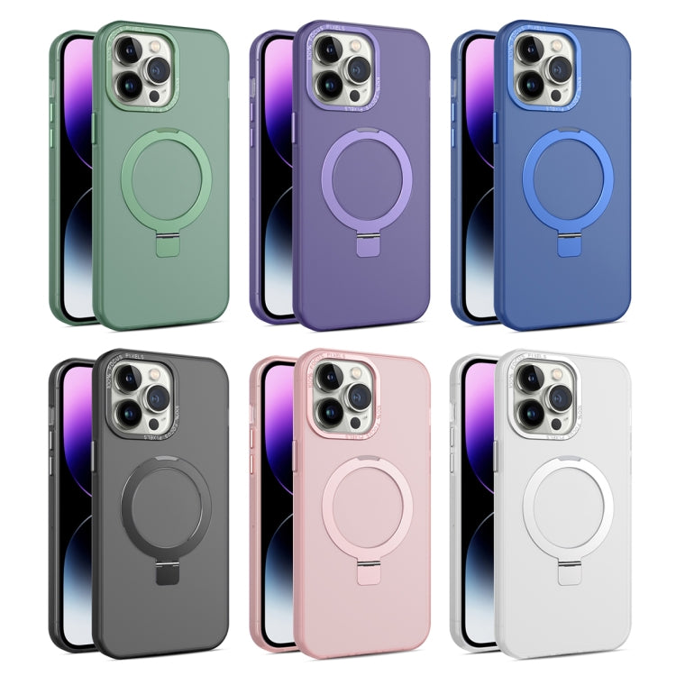 For iPhone 13 MagSafe Metal Holder Frosted Translucent Phone Case(Pink) - iPhone 13 Cases by PMC TechLife | Online Shopping South Africa | PMC TechLife | Buy Now Pay Later Mobicred