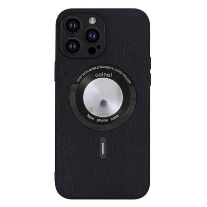 For iPhone 15 Pro Max Cloth Texture MagSafe Magnetic PU Phone Case(Black) - iPhone 15 Pro Max Cases by PMC Jewellery | Online Shopping South Africa | PMC Jewellery