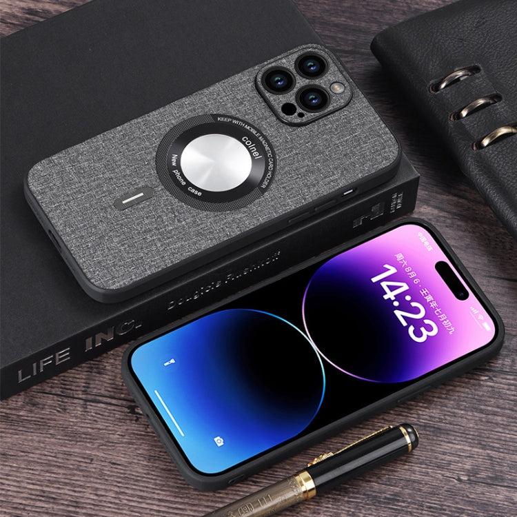 For iPhone 15 Plus Cloth Texture MagSafe Magnetic PU Phone Case(Black) - iPhone 15 Plus Cases by PMC TechLife | Online Shopping South Africa | PMC TechLife