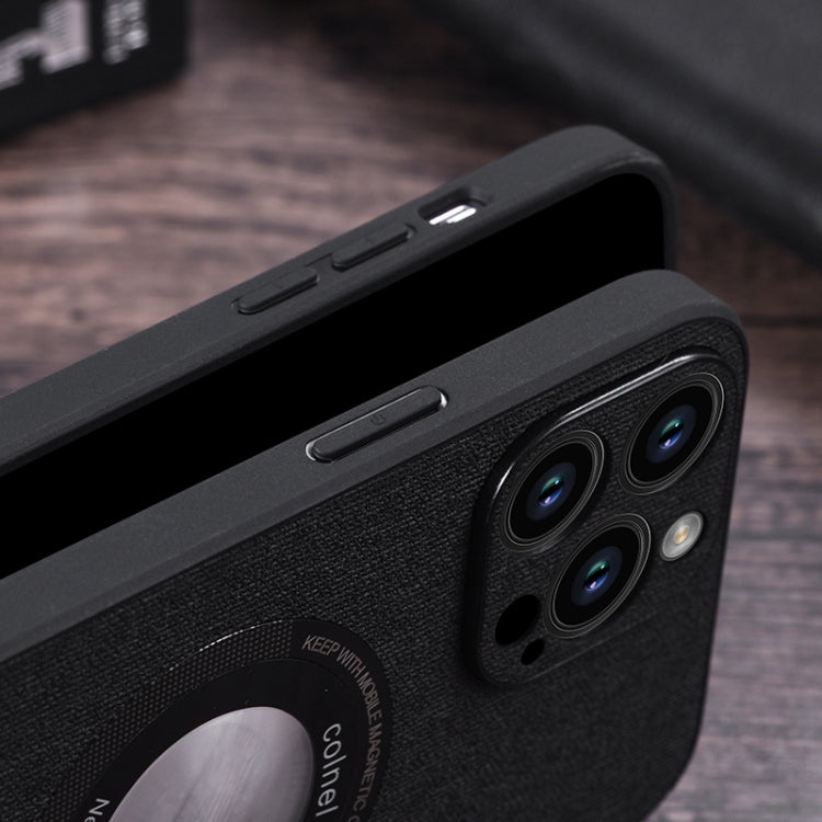 For iPhone 15 Plus Cloth Texture MagSafe Magnetic PU Phone Case(Black) - iPhone 15 Plus Cases by PMC TechLife | Online Shopping South Africa | PMC TechLife