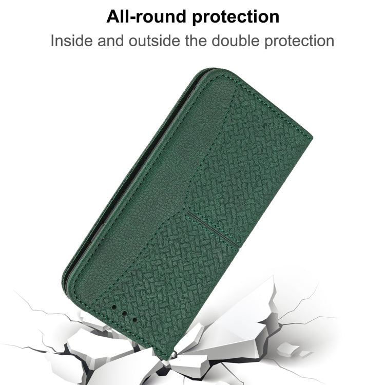 For iPhone 16 Woven Texture Stitching Magnetic Leather Phone Case(Green) - iPhone 16 Cases by PMC TechLife | Online Shopping South Africa | PMC TechLife | Buy Now Pay Later Mobicred