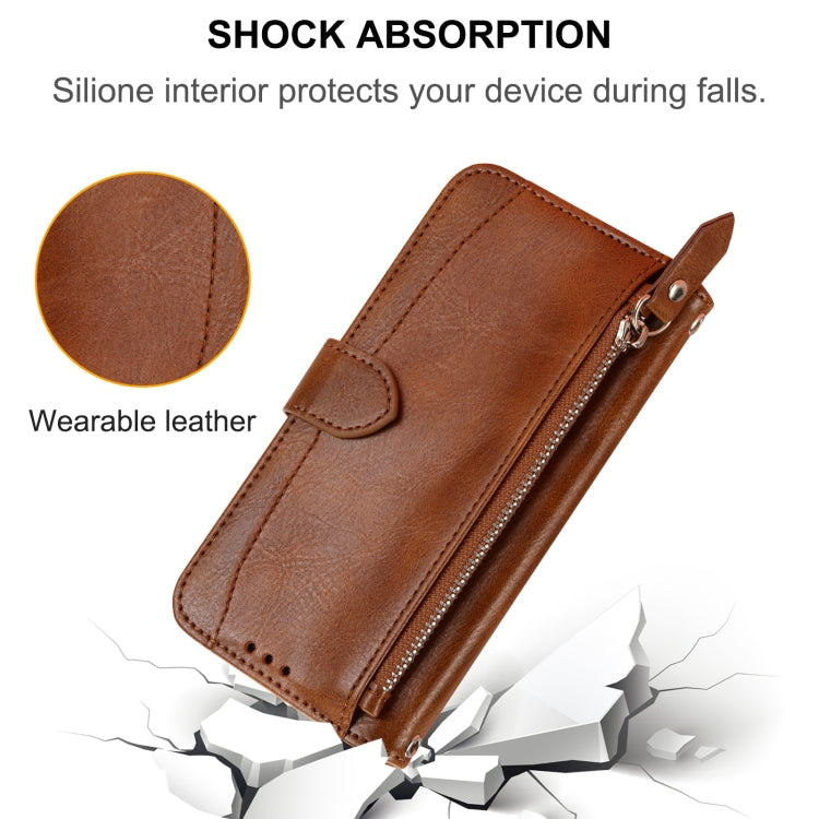 For iPhone SE 2024 Oil Skin Zipper Wallet Leather Phone Case(Brown) - More iPhone Cases by PMC Jewellery | Online Shopping South Africa | PMC Jewellery | Buy Now Pay Later Mobicred