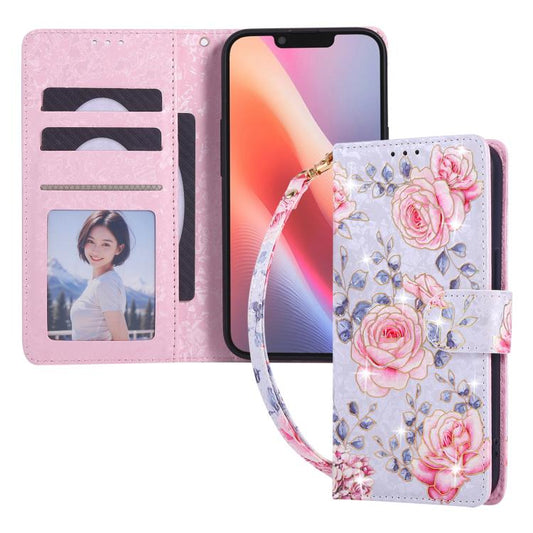 For iPhone 16e Bronzing Painting RFID Leather Case(Pastoral Rose) - iPhone 16e Cases by PMC Jewellery | Online Shopping South Africa | PMC Jewellery | Buy Now Pay Later Mobicred