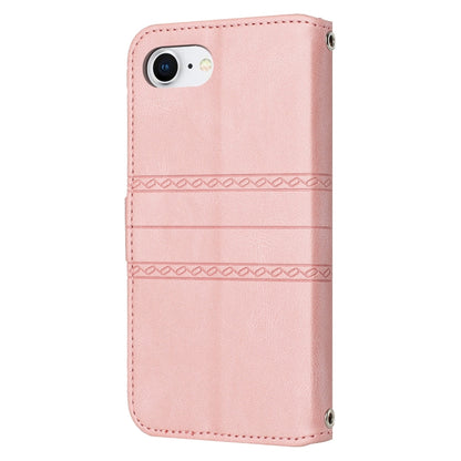 For iPhone SE 2024 Embossed Stripes Skin Feel Leather Phone Case(Pink) - More iPhone Cases by PMC Jewellery | Online Shopping South Africa | PMC Jewellery | Buy Now Pay Later Mobicred