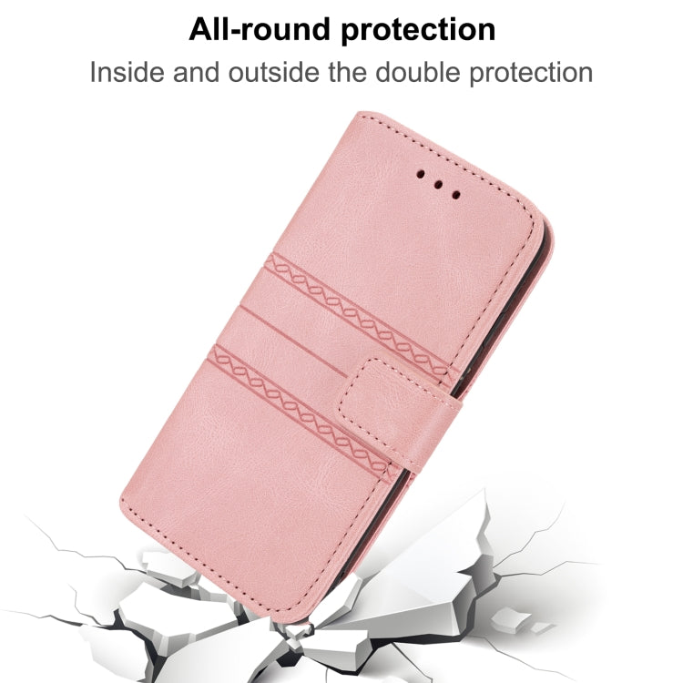 For iPhone SE 2024 Embossed Stripes Skin Feel Leather Phone Case(Pink) - More iPhone Cases by PMC Jewellery | Online Shopping South Africa | PMC Jewellery | Buy Now Pay Later Mobicred