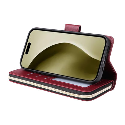 For iPhone 16 Pro 9 Card Slots Zipper Wallet Bag Leather Phone Case(Wine Red) - iPhone 16 Pro Cases by PMC Jewellery | Online Shopping South Africa | PMC Jewellery | Buy Now Pay Later Mobicred