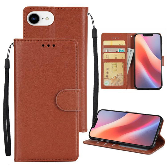 For iPhone 16e Multifunctional Horizontal Flip Leather Phone Case with Three Card Slots(Brown) - iPhone 16e Cases by PMC Jewellery | Online Shopping South Africa | PMC Jewellery | Buy Now Pay Later Mobicred