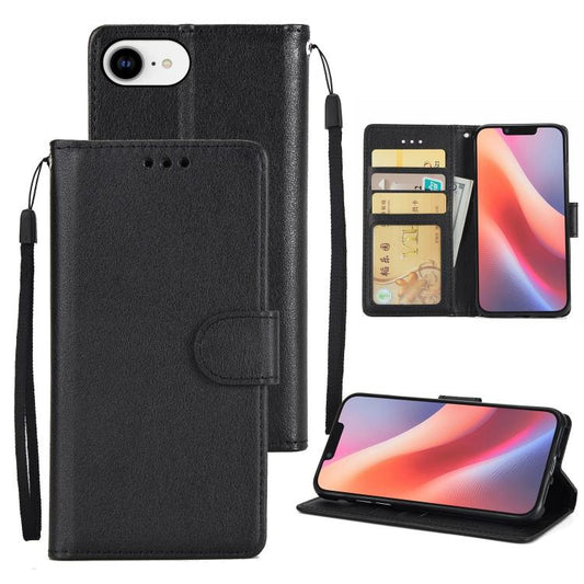 For iPhone 16e Multifunctional Horizontal Flip Leather Phone Case with Three Card Slots(Black) - iPhone 16e Cases by PMC Jewellery | Online Shopping South Africa | PMC Jewellery | Buy Now Pay Later Mobicred