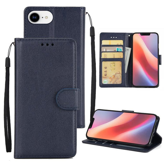 For iPhone 16e Multifunctional Horizontal Flip Leather Phone Case with Three Card Slots(Blue) - iPhone 16e Cases by PMC Jewellery | Online Shopping South Africa | PMC Jewellery | Buy Now Pay Later Mobicred