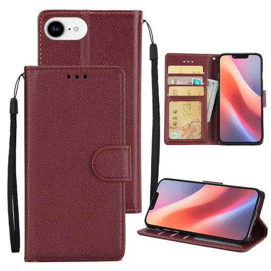 For iPhone 16e Multifunctional Horizontal Flip Leather Phone Case with Three Card Slots(Wine Red) - iPhone 16e Cases by PMC Jewellery | Online Shopping South Africa | PMC Jewellery | Buy Now Pay Later Mobicred