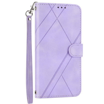 For iPhone SE 2024 Embossed Line Leather Phone Case with Lanyard(Purple) - More iPhone Cases by PMC Jewellery | Online Shopping South Africa | PMC Jewellery | Buy Now Pay Later Mobicred