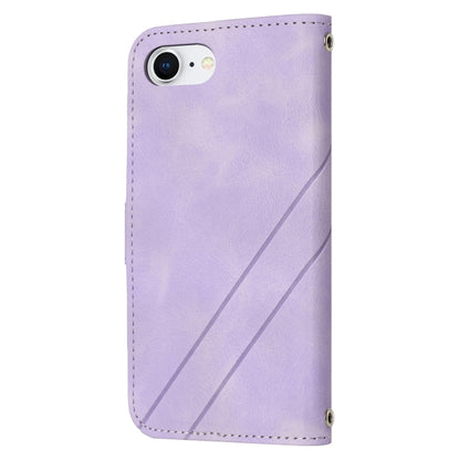 For iPhone SE 2024 Embossed Line Leather Phone Case with Lanyard(Purple) - More iPhone Cases by PMC Jewellery | Online Shopping South Africa | PMC Jewellery | Buy Now Pay Later Mobicred