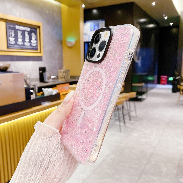 For iPhone 15 Pro Max Gold Armor MagSafe Glitter Epoxy Phone Case(Pink) - iPhone 15 Pro Max Cases by PMC Jewellery | Online Shopping South Africa | PMC Jewellery