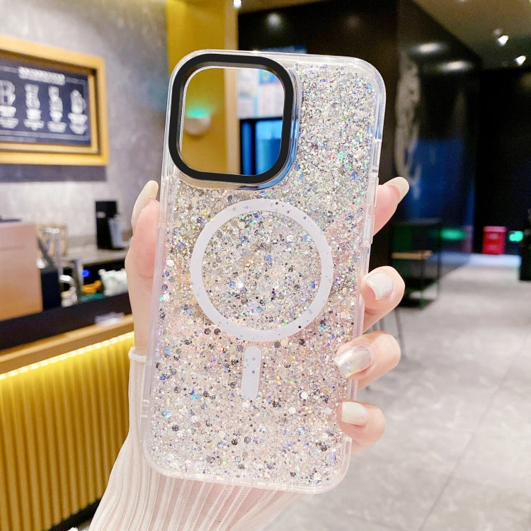 For iPhone 15 Pro Gold Armor MagSafe Glitter Epoxy Phone Case(White) - iPhone 15 Pro Cases by PMC Jewellery | Online Shopping South Africa | PMC Jewellery