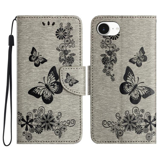 For iPhone 16e Butterfly Embossed Flip Leather Phone Case(Grey) - iPhone 16e Cases by PMC Jewellery | Online Shopping South Africa | PMC Jewellery | Buy Now Pay Later Mobicred