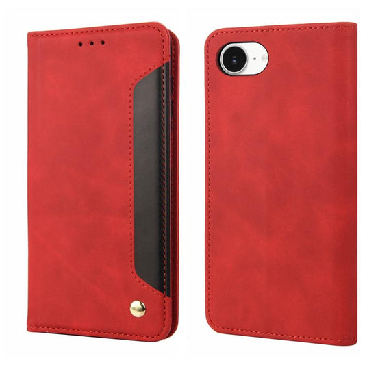 For iPhone 16e Skin Feel Splicing Leather Phone Case(Red) - iPhone 16e Cases by PMC Jewellery | Online Shopping South Africa | PMC Jewellery | Buy Now Pay Later Mobicred