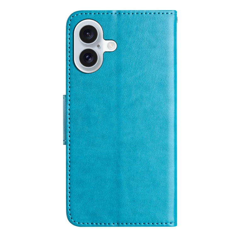 For iPhone 16 Plus Butterfly Flower Pattern Flip Leather Phone Case(Blue) - iPhone 16 Plus Cases by PMC Jewellery | Online Shopping South Africa | PMC Jewellery | Buy Now Pay Later Mobicred