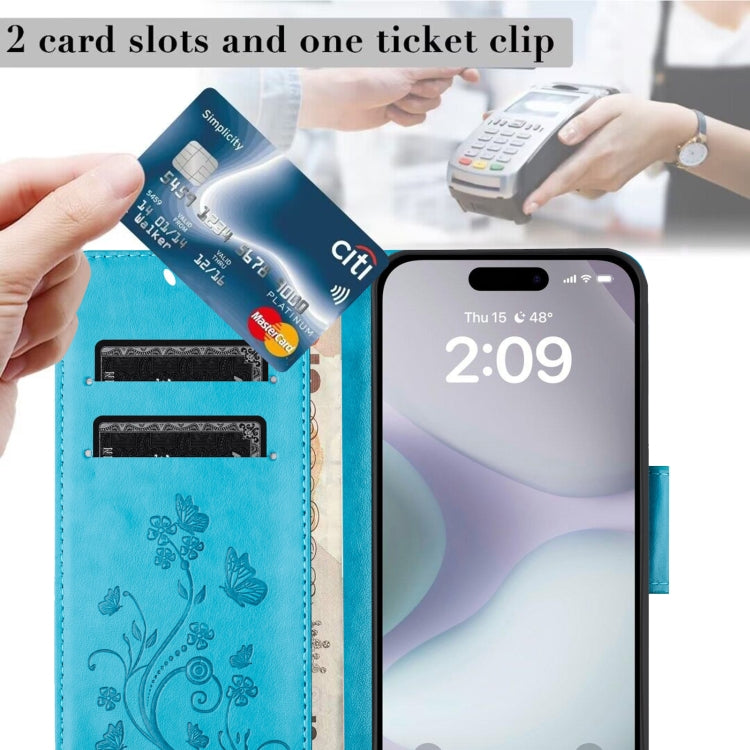 For iPhone 16 Plus Butterfly Flower Pattern Flip Leather Phone Case(Blue) - iPhone 16 Plus Cases by PMC TechLife | Online Shopping South Africa | PMC TechLife | Buy Now Pay Later Mobicred