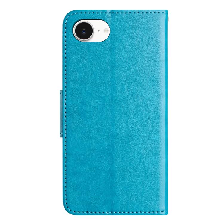 For iPhone 16e Butterfly Flower Pattern Flip Leather Phone Case(Blue) - iPhone 16e Cases by PMC TechLife | Online Shopping South Africa | PMC TechLife | Buy Now Pay Later Mobicred