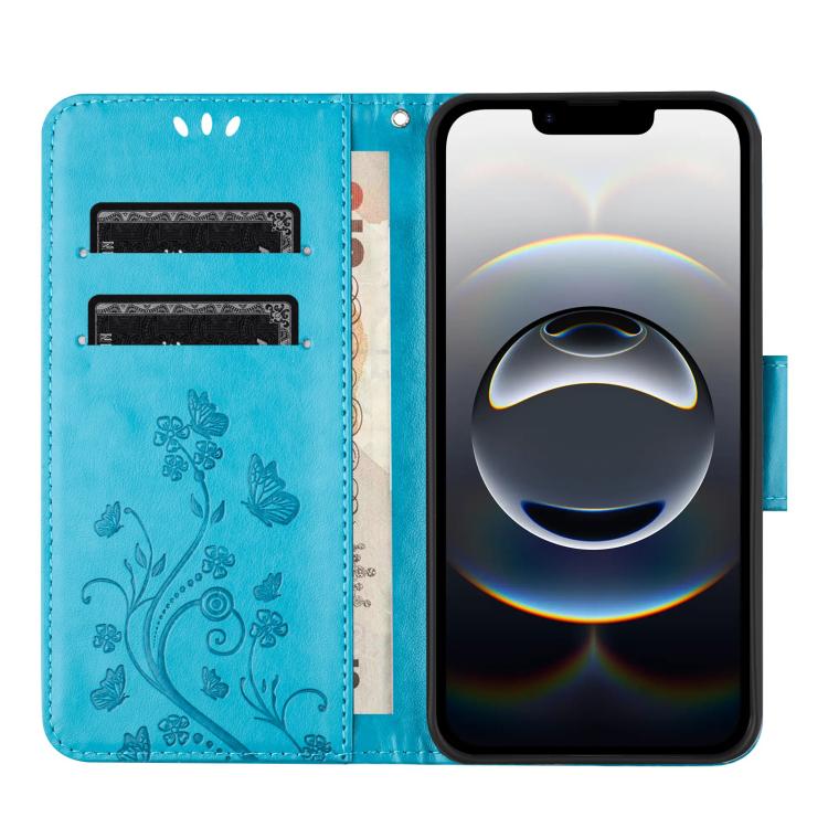 For iPhone 16e Butterfly Flower Pattern Flip Leather Phone Case(Blue) - iPhone 16e Cases by PMC TechLife | Online Shopping South Africa | PMC TechLife | Buy Now Pay Later Mobicred