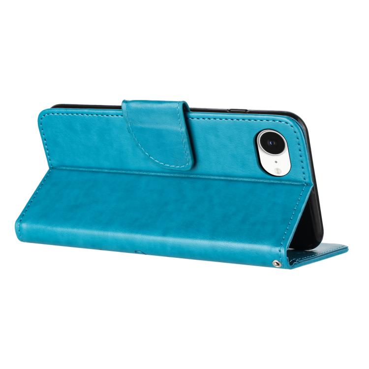 For iPhone 16e Butterfly Flower Pattern Flip Leather Phone Case(Blue) - iPhone 16e Cases by PMC TechLife | Online Shopping South Africa | PMC TechLife | Buy Now Pay Later Mobicred