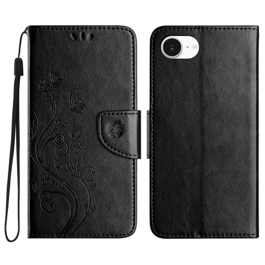 For iPhone 16e Butterfly Flower Pattern Flip Leather Phone Case(Black) - iPhone 16e Cases by PMC Jewellery | Online Shopping South Africa | PMC Jewellery | Buy Now Pay Later Mobicred