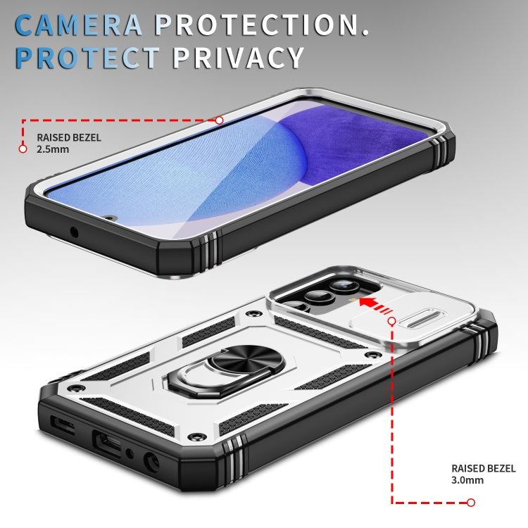 For Samsung Galaxy A25 5G Sliding Camshield TPU + PC Phone Case with Holder(White+Black) - Galaxy Phone Cases by PMC TechLife | Online Shopping South Africa | PMC TechLife