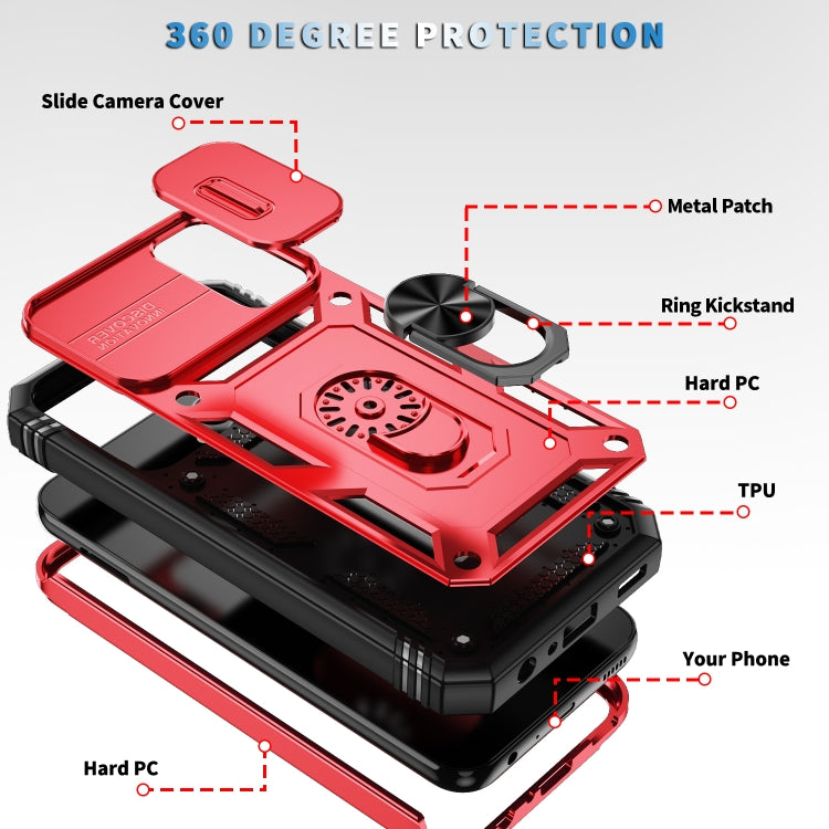 For Samsung Galaxy A25 5G Sliding Camshield TPU + PC Phone Case with Holder(Red+Black) - Galaxy Phone Cases by PMC TechLife | Online Shopping South Africa | PMC TechLife