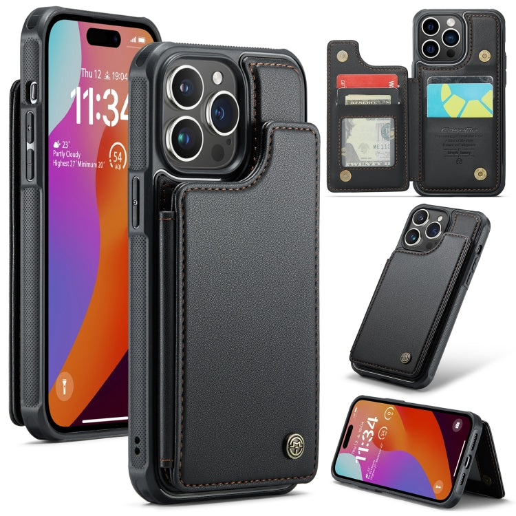 For iPhone 15 Pro Max CaseMe C22 Card Slots Holder RFID Anti-theft Phone Case(Black) - free shipping - PMC Jewellery - Order now!