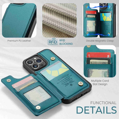 For iPhone 15 Pro CaseMe C22 Card Slots Holder RFID Anti-theft Phone Case(Blue Green) - iPhone 15 Pro Cases by CaseMe | Online Shopping South Africa | PMC Jewellery | Buy Now Pay Later Mobicred