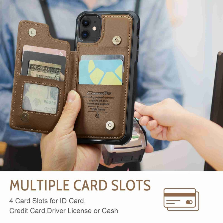 For iPhone 11 CaseMe C22 Card Slots Holder RFID Anti-theft Phone Case(Brown) - free shipping - PMC Jewellery - Order now!