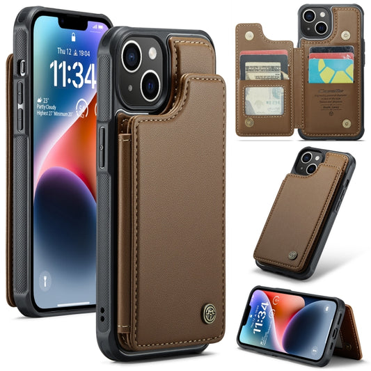 For iPhone 14 Plus CaseMe C22 Card Slots Holder RFID Anti-theft Phone Case(Brown) - iPhone 14 Plus Cases by CaseMe | Online Shopping South Africa | PMC Jewellery | Buy Now Pay Later Mobicred