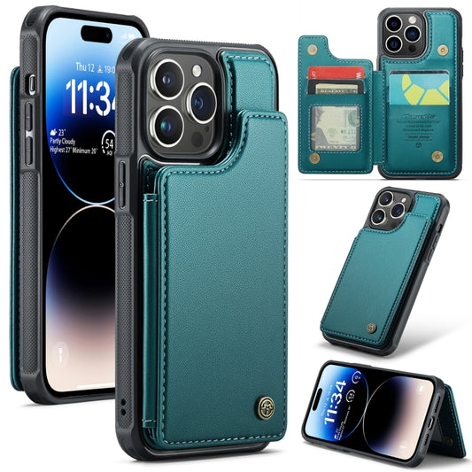 For iPhone 14 Pro CaseMe C22 Card Slots Holder RFID Anti-theft Phone Case(Blue Green) - iPhone 14 Pro Cases by CaseMe | Online Shopping South Africa | PMC Jewellery | Buy Now Pay Later Mobicred