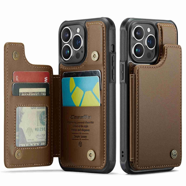 For iPhone 14 Pro Max CaseMe C22 Card Slots Holder RFID Anti-theft Phone Case(Brown) - free shipping - PMC Jewellery - Order now!