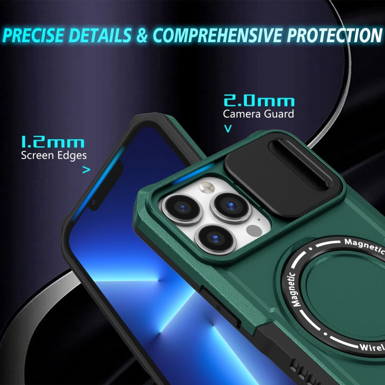 For iPhone 13 Pro Max Sliding Camshield Magsafe Holder TPU Hybrid PC Phone Case(Deep Green) - iPhone 13 Pro Max Cases by PMC Jewellery | Online Shopping South Africa | PMC Jewellery