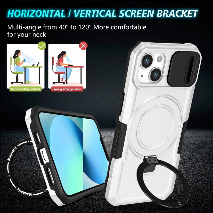 For iPhone 13 Sliding Camshield Magsafe Holder TPU Hybrid PC Phone Case(Black White) - iPhone 13 Cases by PMC TechLife | Online Shopping South Africa | PMC TechLife