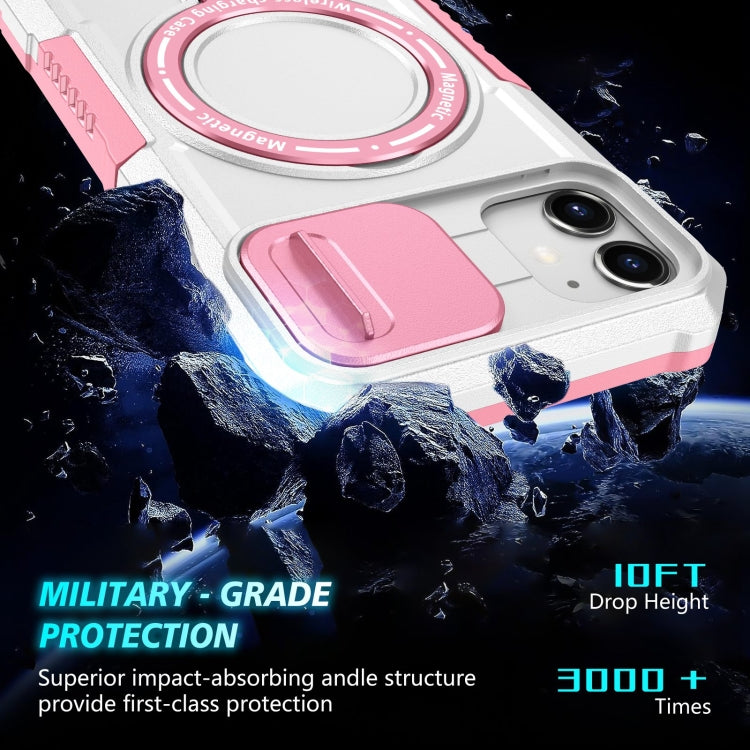 For iPhone 12 Sliding Camshield Magsafe Holder TPU Hybrid PC Phone Case(Pink White) - iPhone 12 / 12 Pro Cases by PMC Jewellery | Online Shopping South Africa | PMC Jewellery