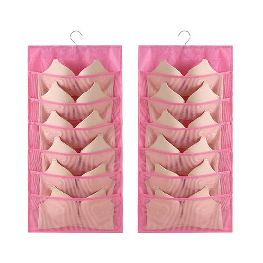 6+6 Grids Underwear Storage Bag Non-woven Double-sided Hanging Storage Bag(Pink) - Storage Bags by PMC Jewellery | Online Shopping South Africa | PMC Jewellery | Buy Now Pay Later Mobicred