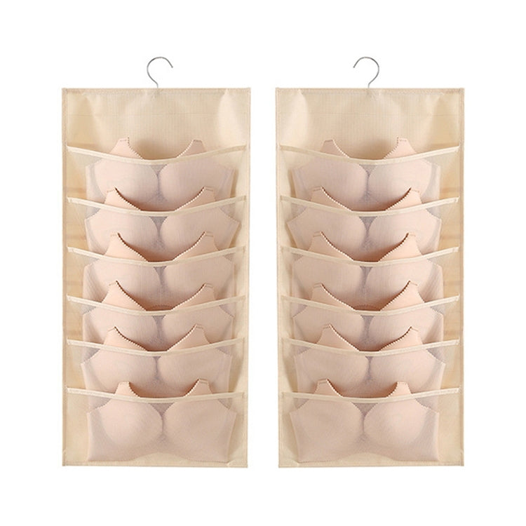 6+6 Grids Underwear Storage Bag Non-woven Double-sided Hanging Storage Bag(Beige) - Storage Bags by PMC TechLife | Online Shopping South Africa | PMC TechLife | Buy Now Pay Later Mobicred