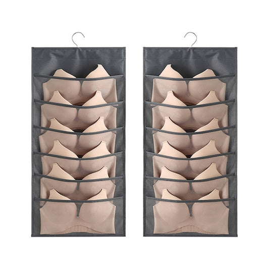 6+6 Grids Underwear Storage Bag Non-woven Double-sided Hanging Storage Bag(Grey) - Storage Bags by PMC Jewellery | Online Shopping South Africa | PMC Jewellery | Buy Now Pay Later Mobicred