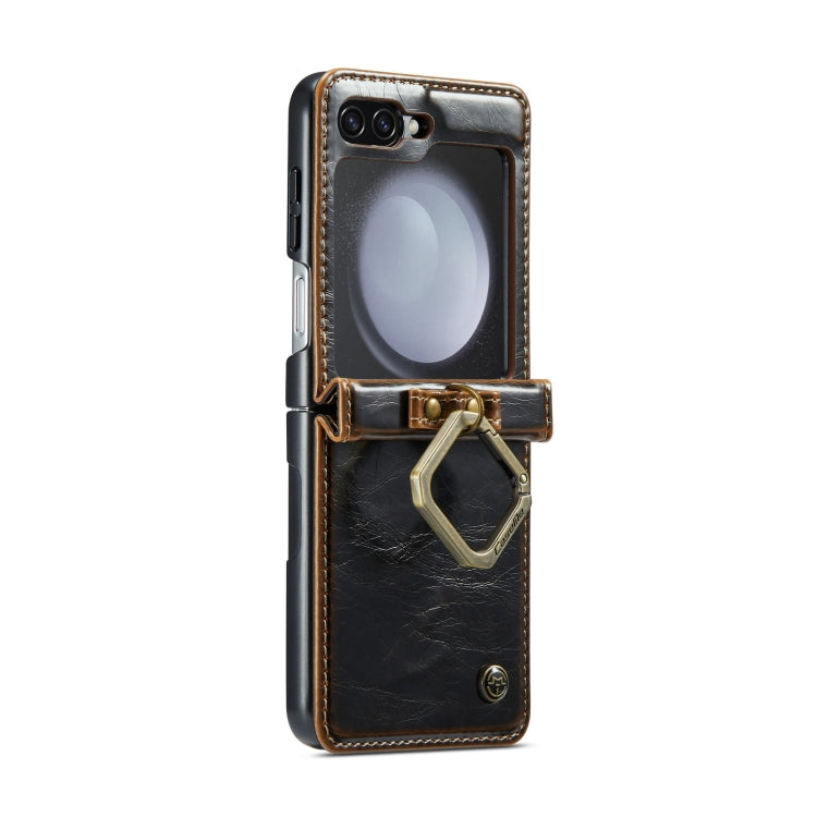 For Samsung Galaxy Z Flip5 CaseMe 003 PU + PC Business Style Crazy Horse Texture Ring Leather Phone Case with Lanyard(Coffee) - Galaxy Z Flip5 Cases by CaseMe | Online Shopping South Africa | PMC Jewellery | Buy Now Pay Later Mobicred